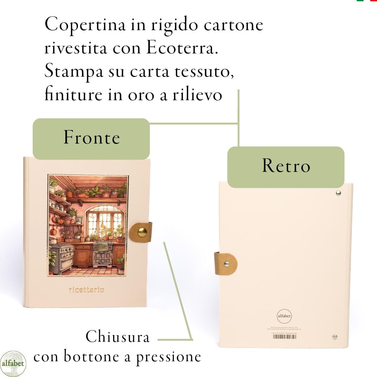 ALFABET - Ricettario Ad Anelli Da Scrivere, Scatola Regalo, Artigianale Italiano, Con Schede Tematiche, Carta Ecologica Stampata, Idea Regalo Per La Mamma, Per La Nonna, Per La Suocera, Cipria