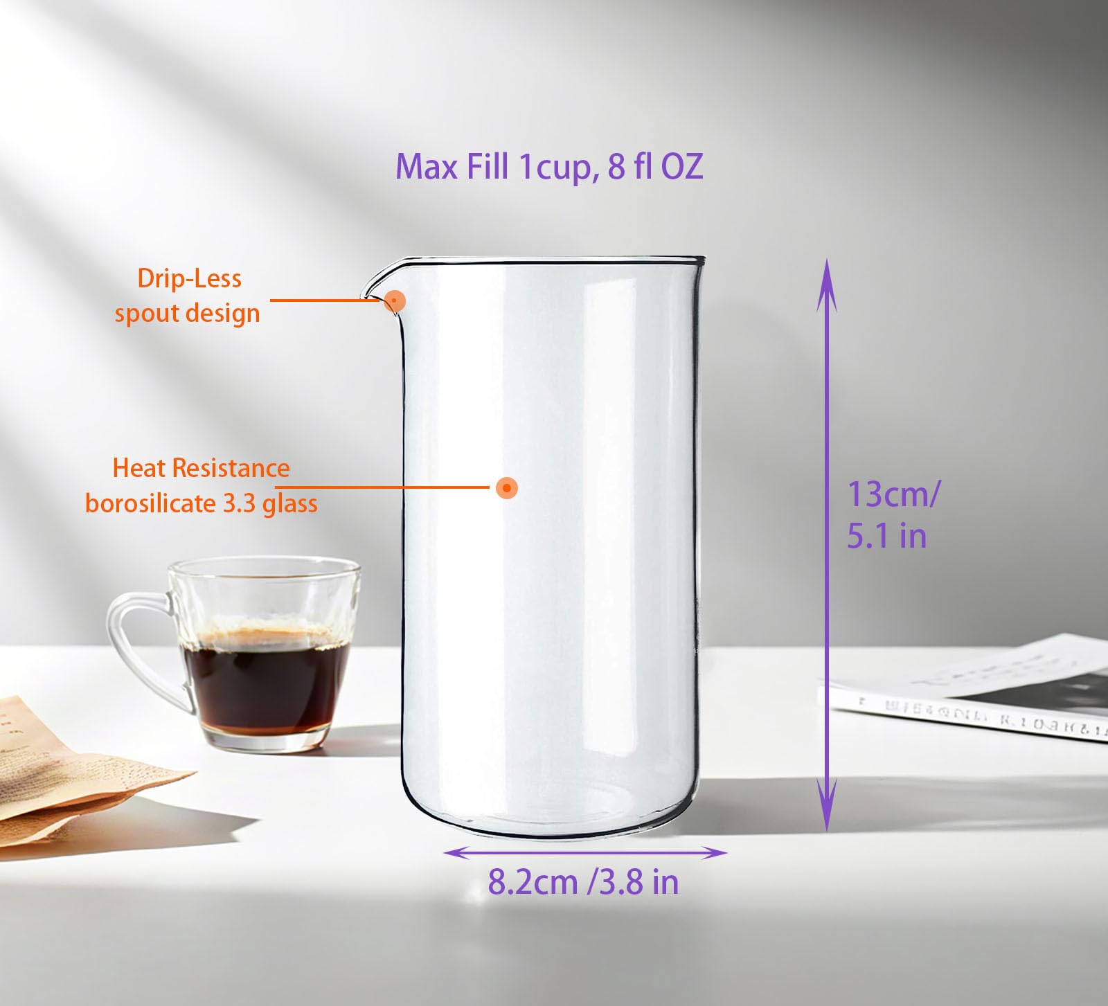 Vaso de vidrio de repuesto, compatible con el espumador de leche Keurig SimpleCafé