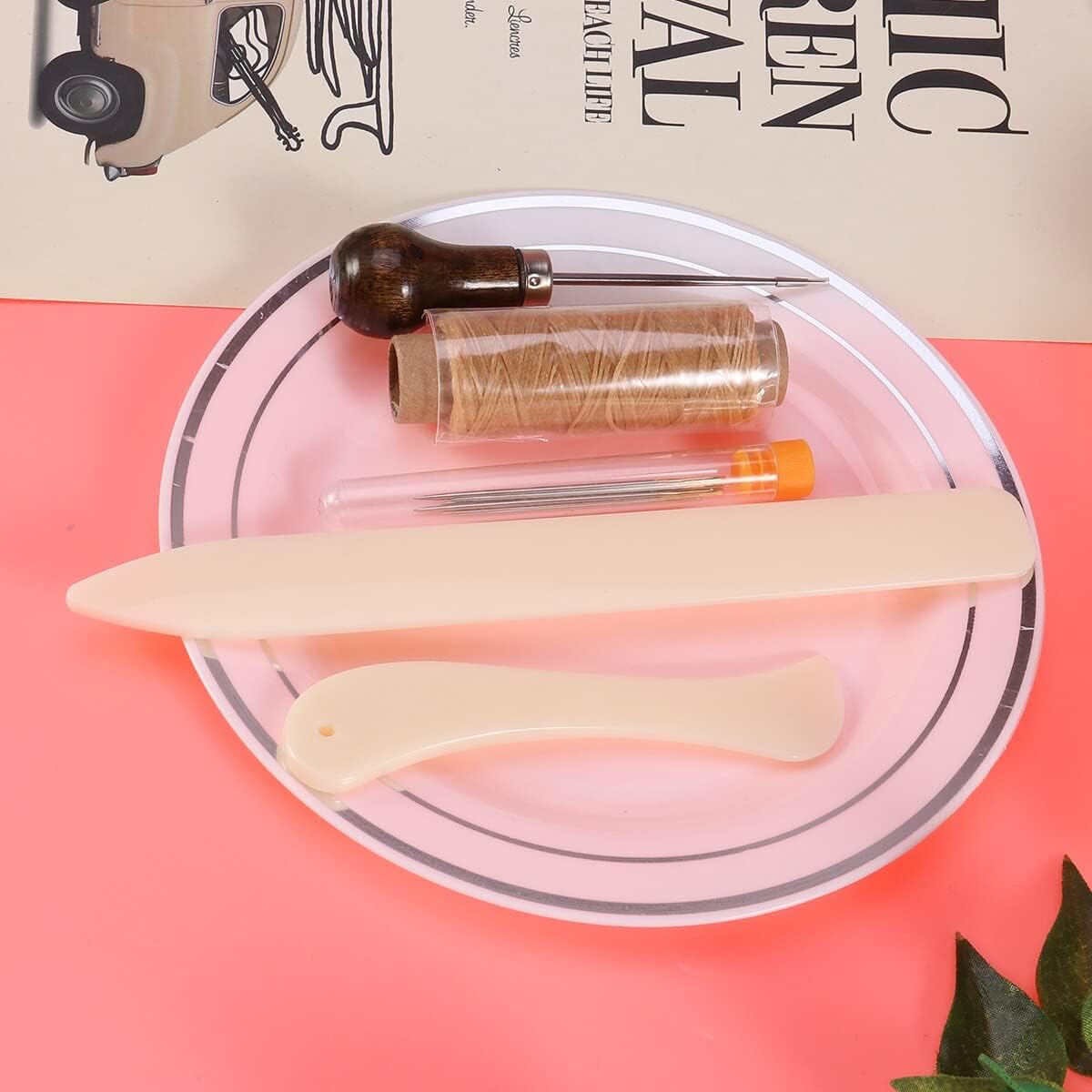 Bookbinding Tools Set Paper Kit Book Supplies Binding Sewing Bone Folder Books Creaser Needles Starter Tool Thread Eye Waxed| | - - (Color: As Shown)