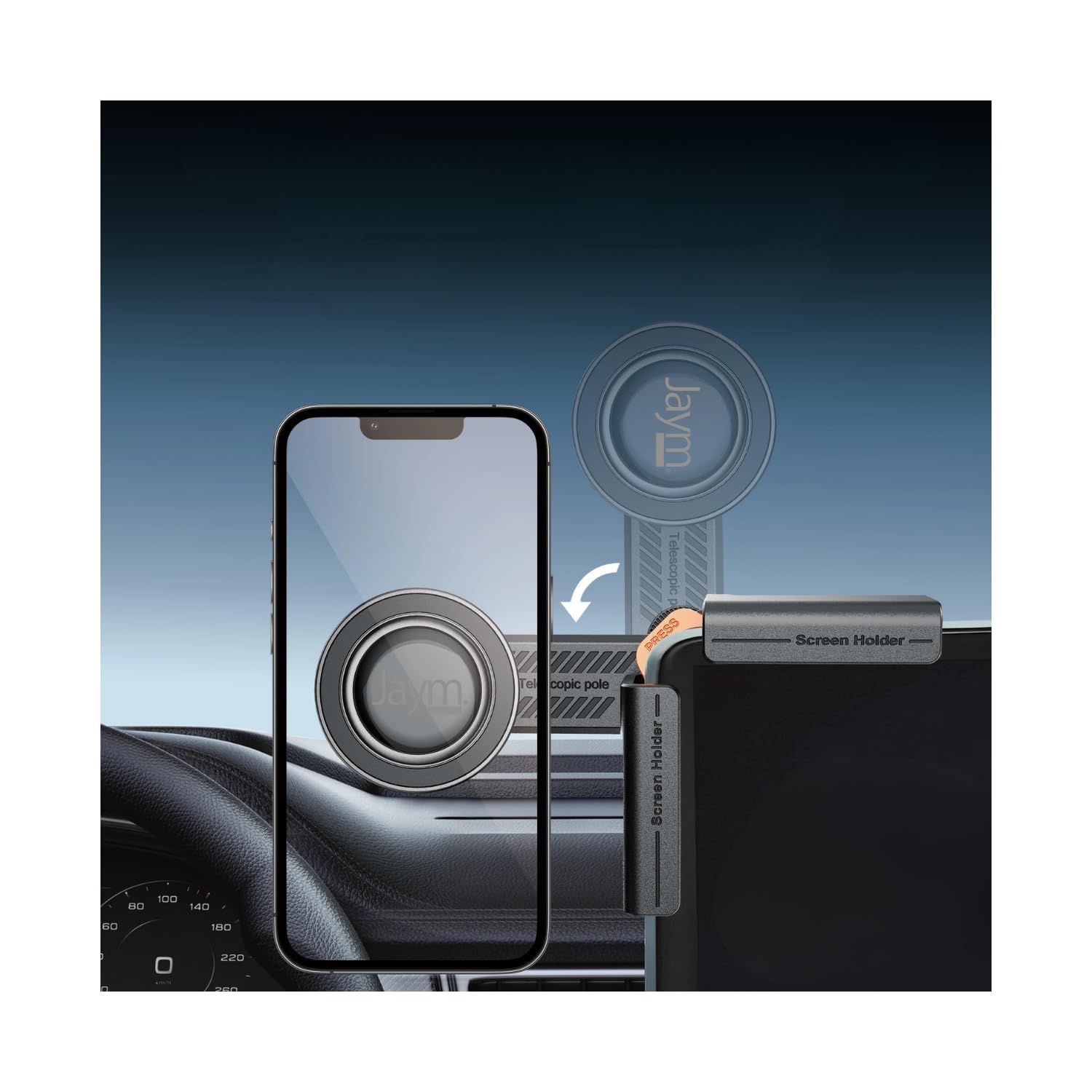 JAYM Tesla Model 3/Y/X/S - Supporto universale per iPhone, Samsung, Android - senza adesivo, anti-caduta, contabili MagSafe e ricarica a induzione