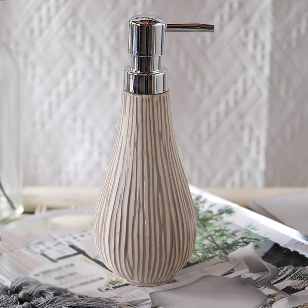 Recargable Dispensador de jabón de cerámica, dispensador de loción de encimera de 450 ml/15,2 oz, dispensador de jabón líquido, decoración del hogar con textura de grano de madera Dispensadores