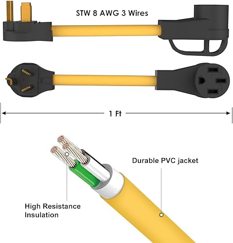 Miniatura 9 de NEMA 14-30P a 14-50R Cable adaptador de cargador EV, 125V250V 4 clavijas enchufe macho a 50 amperios 4 clavijas hembra EV para carga de nivel 2