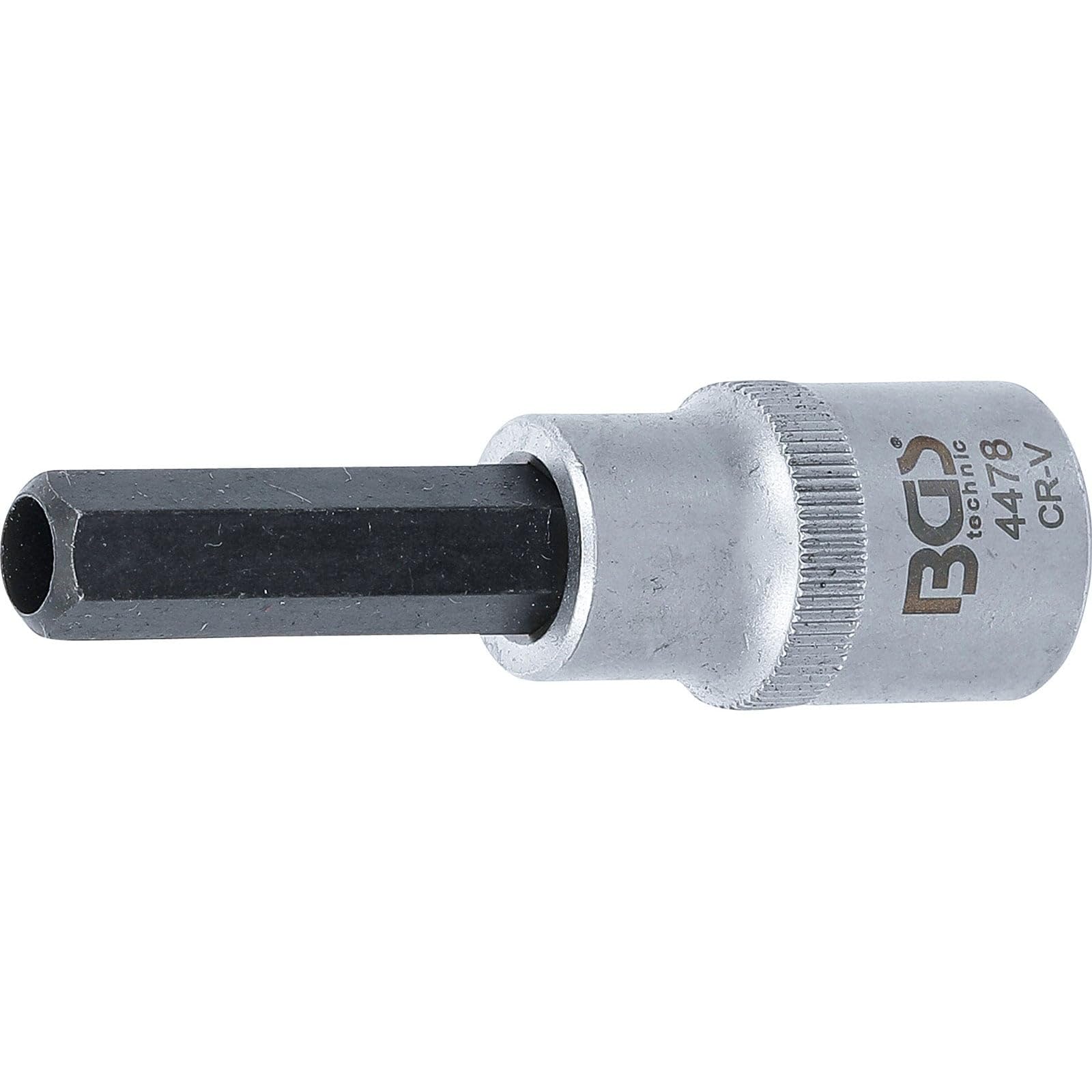 BGS 4478 | Injektor-Einsatz | Innenvierkant 12,5 mm (1/2") | für Injektoren | Abtrieb Innensechskant 10 mm | Chrom-Vanadium-Stahl | 7,5 mm Bohrung | Haltering-Demontage