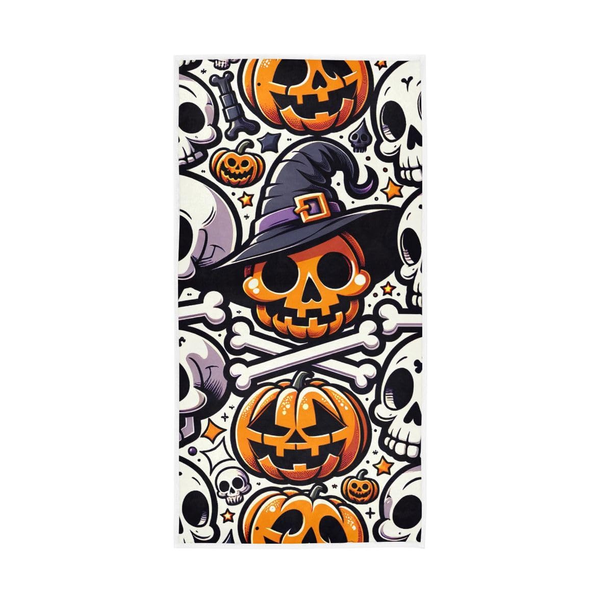 HUYGD Halloween Skulls Crossbones Hand Towel, 15 x 30 Inches, Soft Highly Absorbent Towels for Bathroom Gym Shower