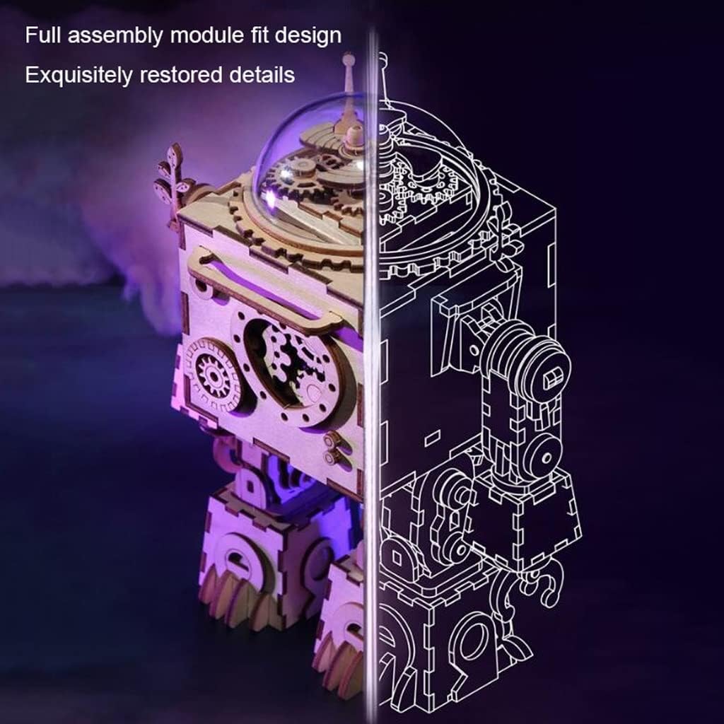 Musical Boxes Mechanical Music Box Wooden Jigsaw Music Boxes Robot Model Christmas Birthday Best Gift for Boys and Girls Over 14 Years Old Best Gift