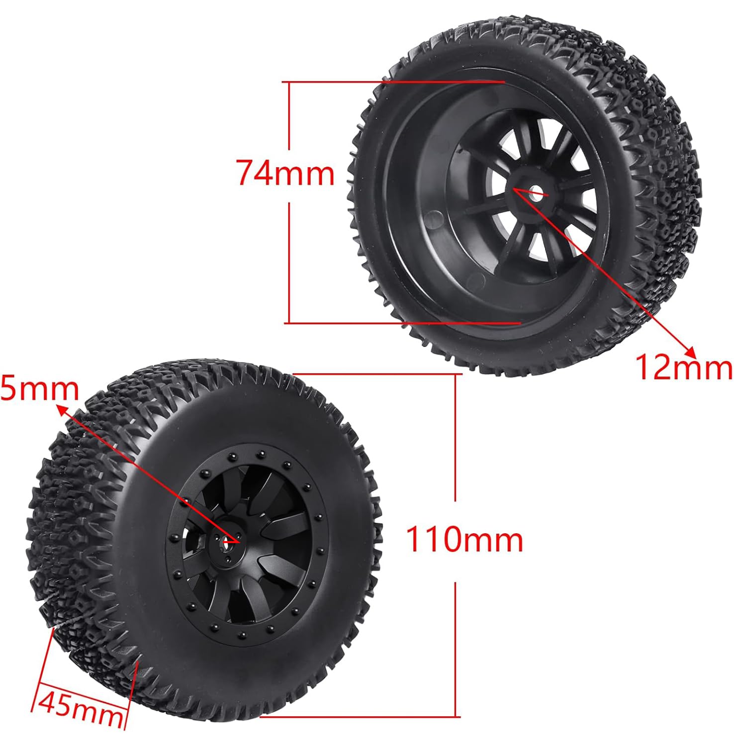 1/10 Neumáticos y ruedas de camión de campo corto para Traxxas HSP Tamiya HPI Kyosho Losi Redcat Racing RC Modelo Coche, juego de 4 (estilo B)