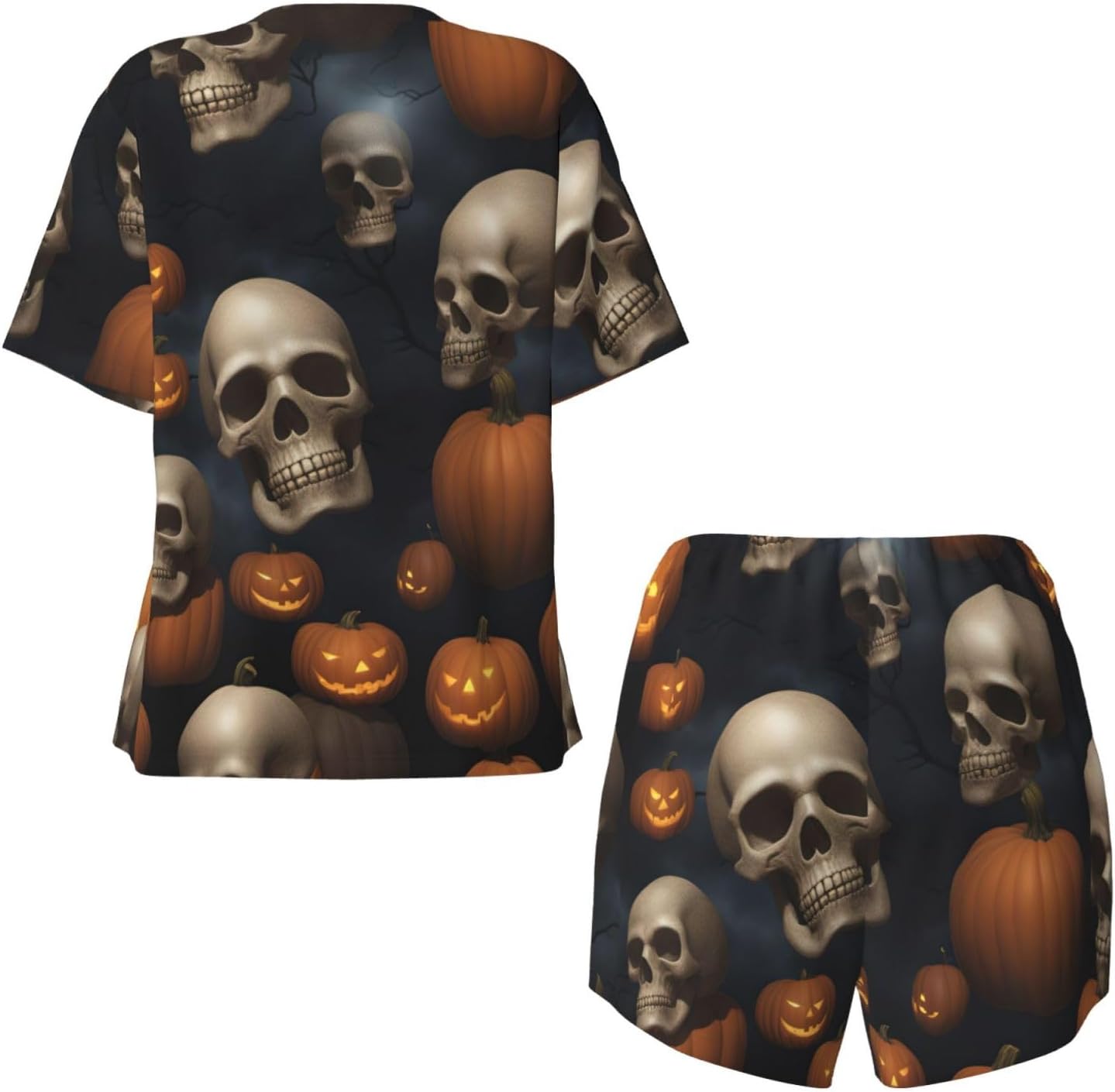 Women'S Halloween Skull Print Pajamas Set,Womens Pj Sets For Summer,Loungewear Sets With Cooling Fabric