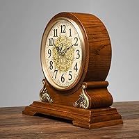 Vista 7 de Reloj de mesa antiguo de madera de roble, reloj de estante decorativo con pilas, reloj de mesa de vidrio HD, fácil de leer