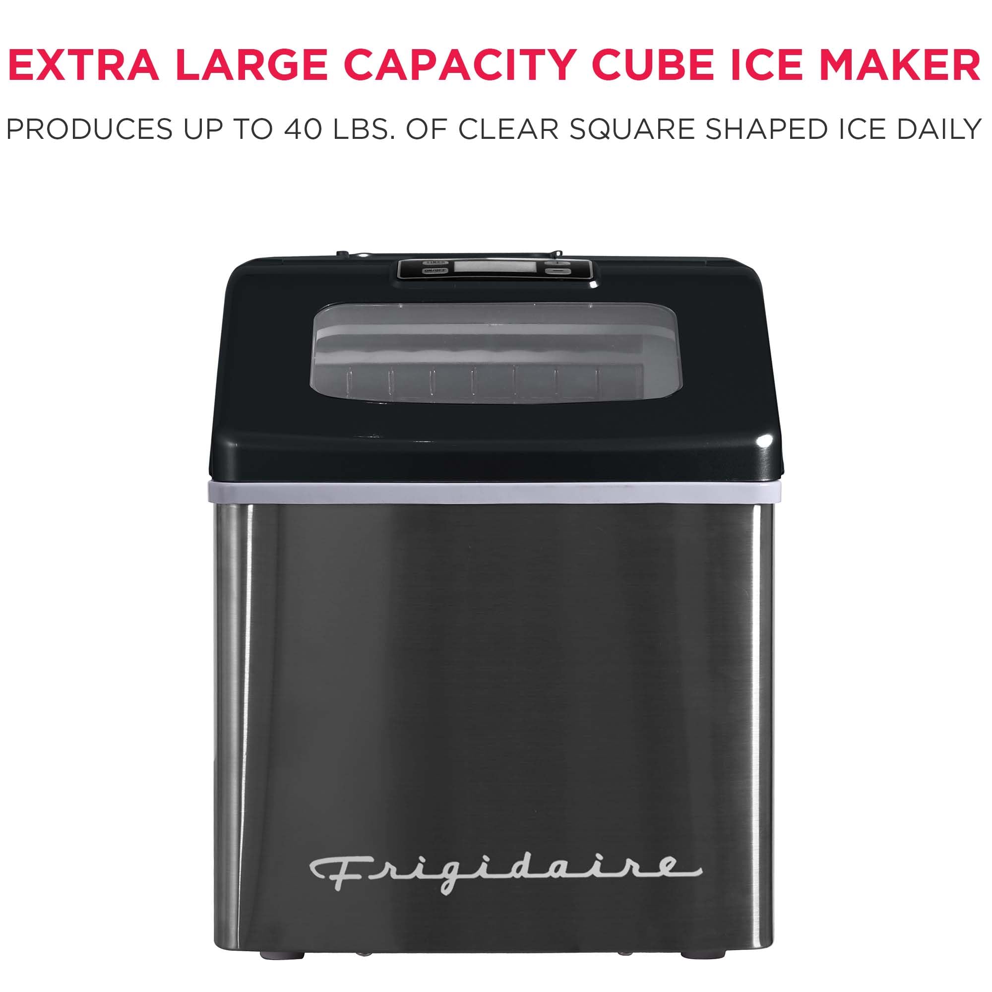 Frigidaire Ice Maker EFIC452, Countertop Stainless Steel Ice Maker with Transparent Window, Clear Ice Cube Maker with 40 lbs. Capacity, Ice Maker Machine – 14.8" D x 11" W x 14.1" H (Black) view 3