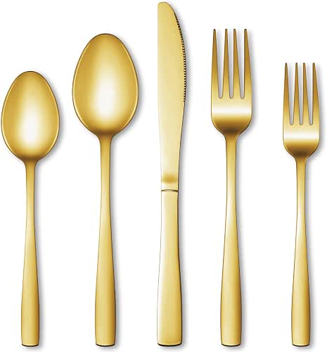 20 Pcs Gold Silverware Set, Stainless Steel Flatware Set for