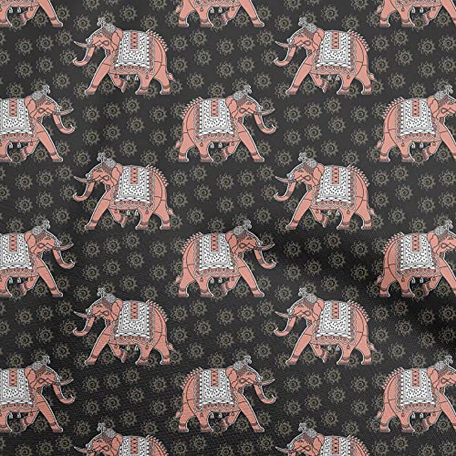 oneOone Cotton Flex Black Fabric Elephant Sewing Material Print Fabric by The Yard 40 Inch Wide