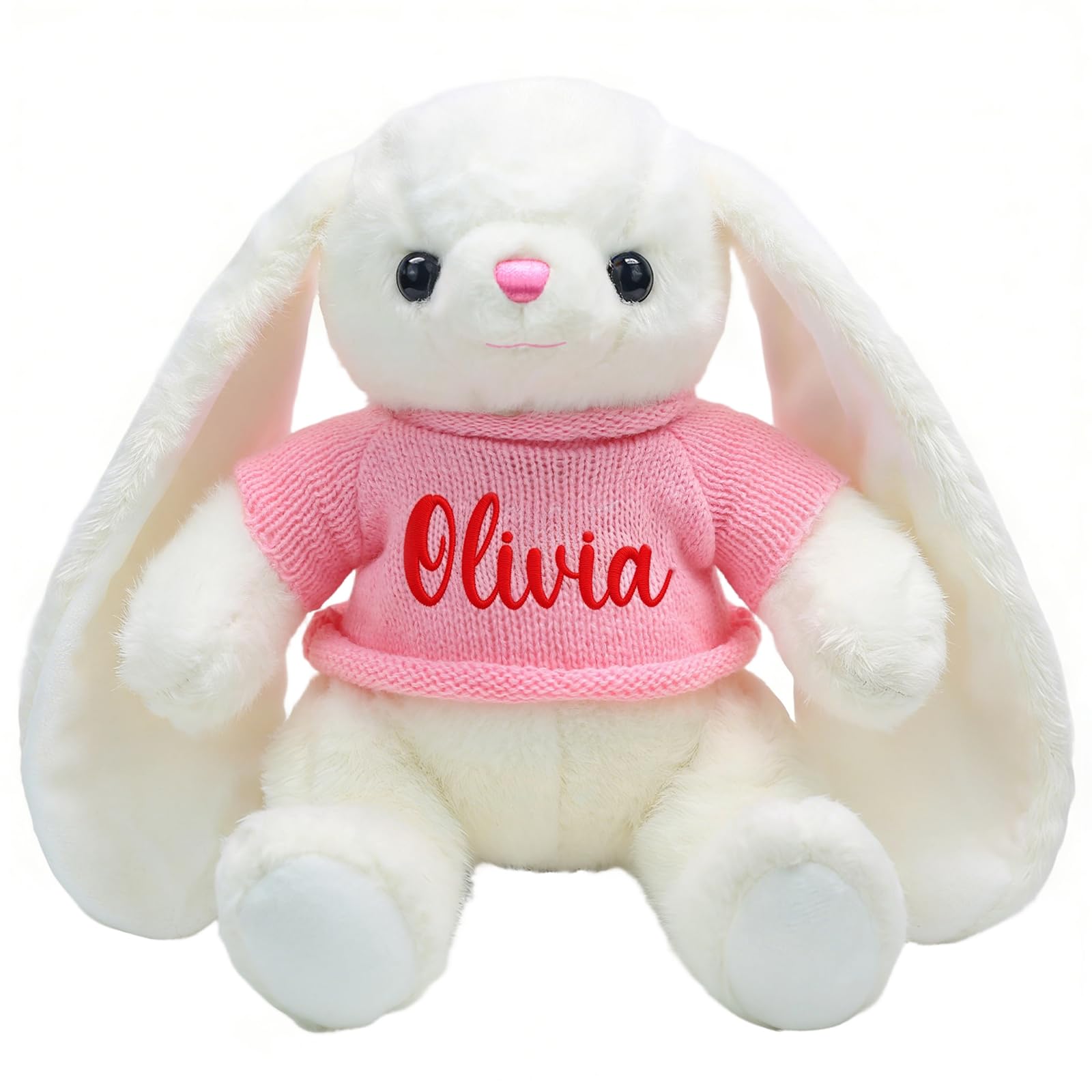 Personalized Easter Bunny Plush Toy Custom Name Stuffed Animal Rabbit Soft Cuddly Easter Gifts for Kids Easter Basket