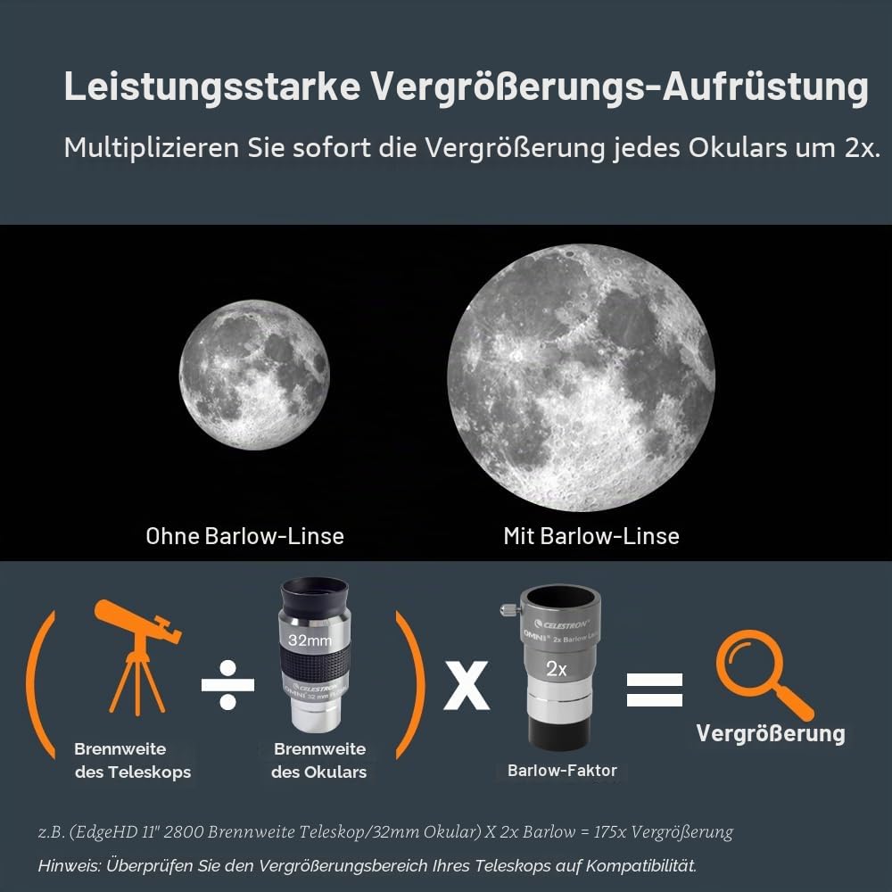 Celestron 93326 Omni Barlow-Linse, Silber, 2 x 1,25 Zoll