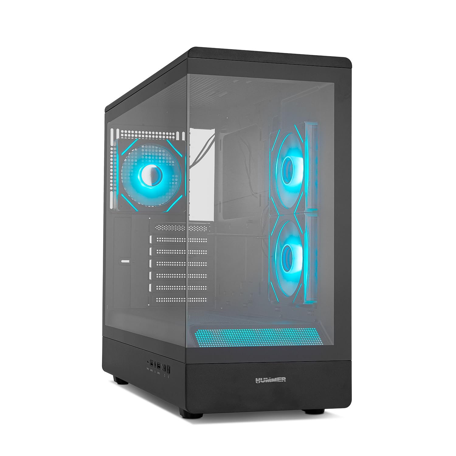 NOX Xtreme Products Hummer Signal – ATX-Mid-Tower | M-ATX, ARGB Frameless Hartglas, GPU-Support bis 420 mm, Magnetischer Staubfilter, Platz für 9 Lüfter, 3×120 mm inklusive, Schwarz