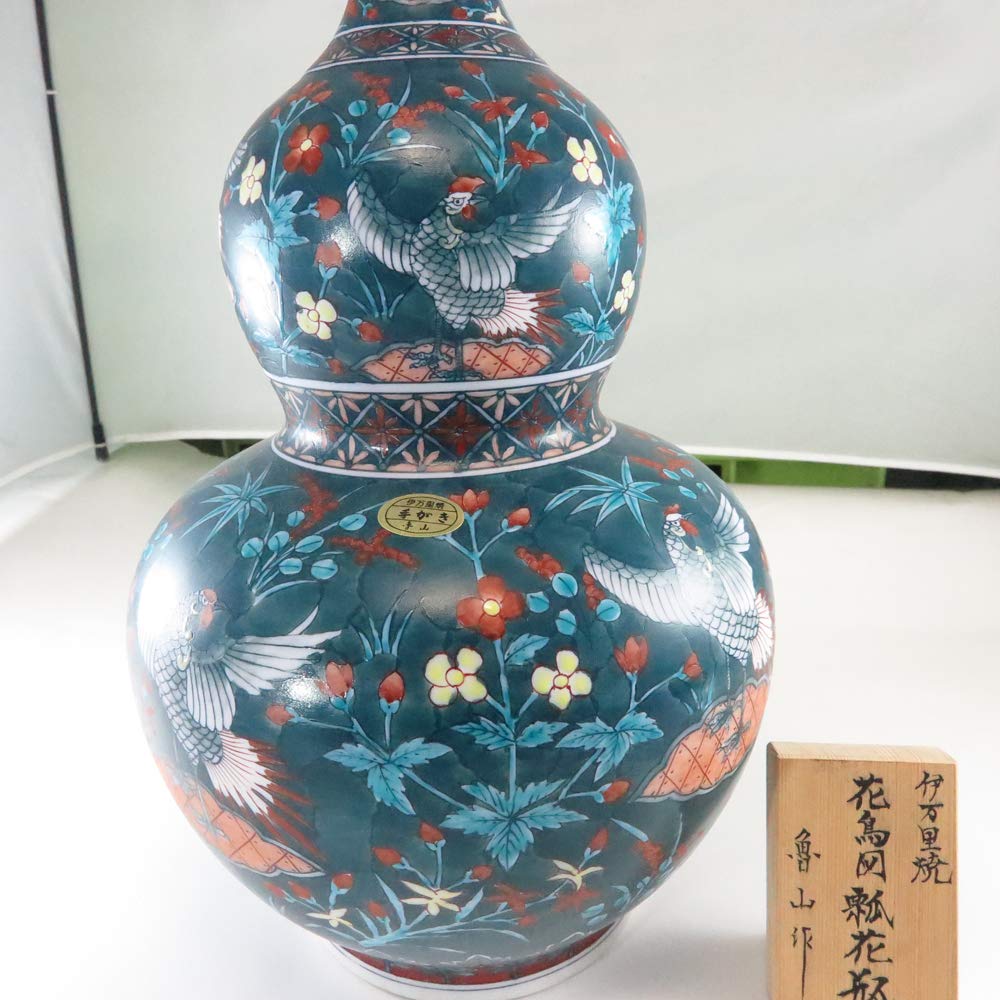 ▪️鍋島魯山☆花瓶☆陶器花瓶☆木箱付き 色鍋島 伊万里焼