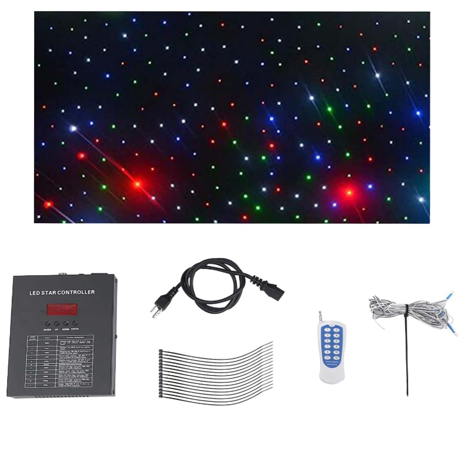 Rideau lumineux étoilé LED contrôlé par DMX – ambiance magique blanche/bleue pour mariage, fête, studio – tissu ignifuge, velours double couche(Multicolor,3x6m)