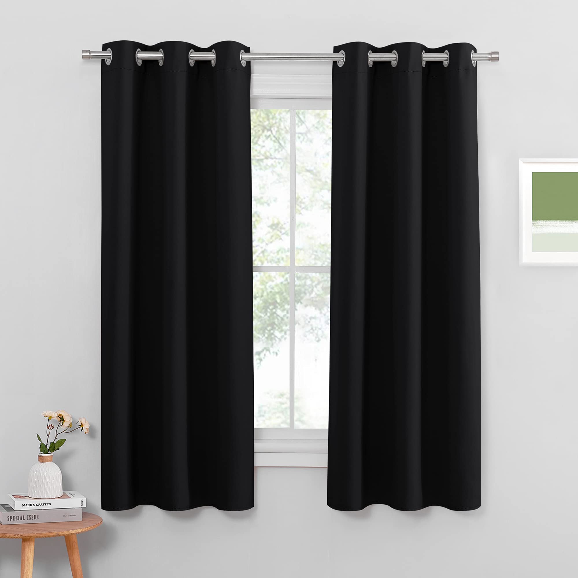 PONY DANCE Black Blackout Thermal Insulated Curtains for Living Room & Kid's Bedroom