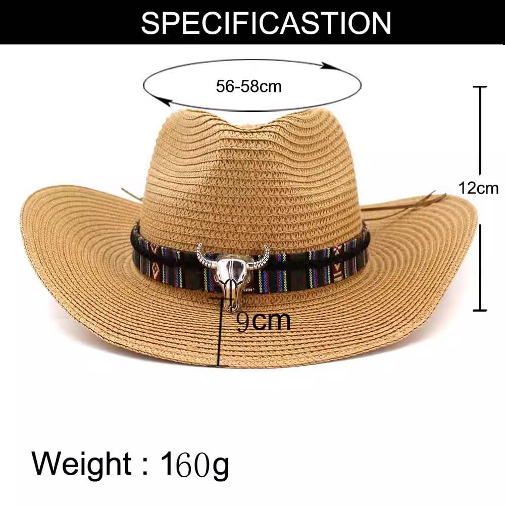 Cappello di Paglia da Uomo Cappello da Uomo in Paglia Parasole Cappello da Pescatore Estivo Cappello da Spiaggia Cappello da Cowboy in Paglia