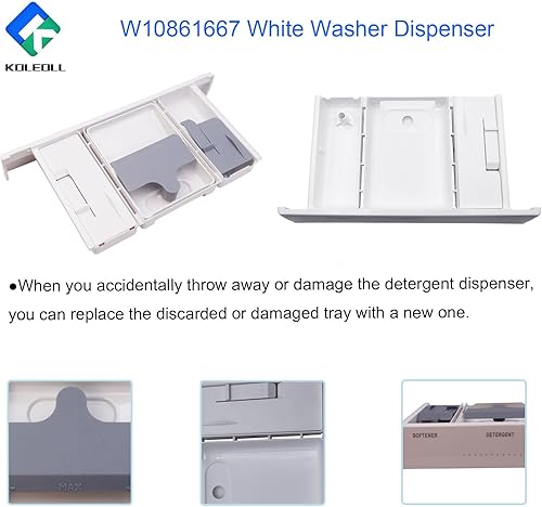 Miniatura 5 de W10861667 - Conjunto de cajón dispensador de arandela blanca  Reemplaza W10601851 W10777950 W10794820 compatible con lavadora Whirlpool Maytag
