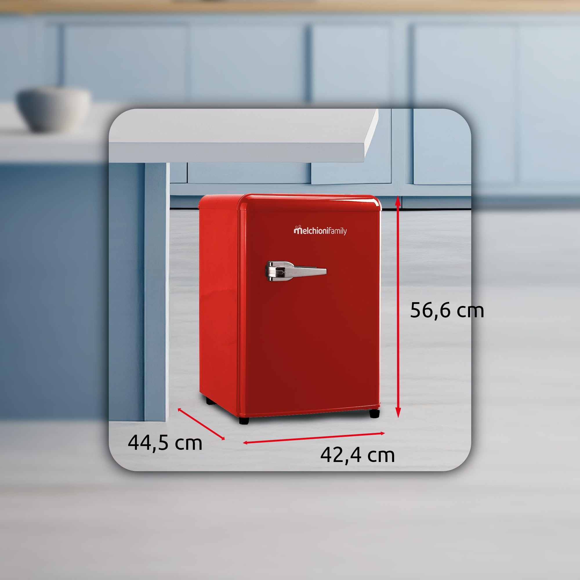 Melchioni Family | Frigorifero Siberia 45, Mini Frigo Vintage Rosso, Capacità da 45L, con Compressore e Comparto Extra Freddo