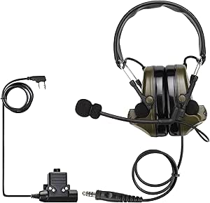 etevis EHK007 Tactical Headset, 28db Noise Reduction, Electronic Pickup, Headphones Protect Hearing for Kenwood 2 Pin Jack Two Way Radios for Airsoft Exercise CS(1Pack)