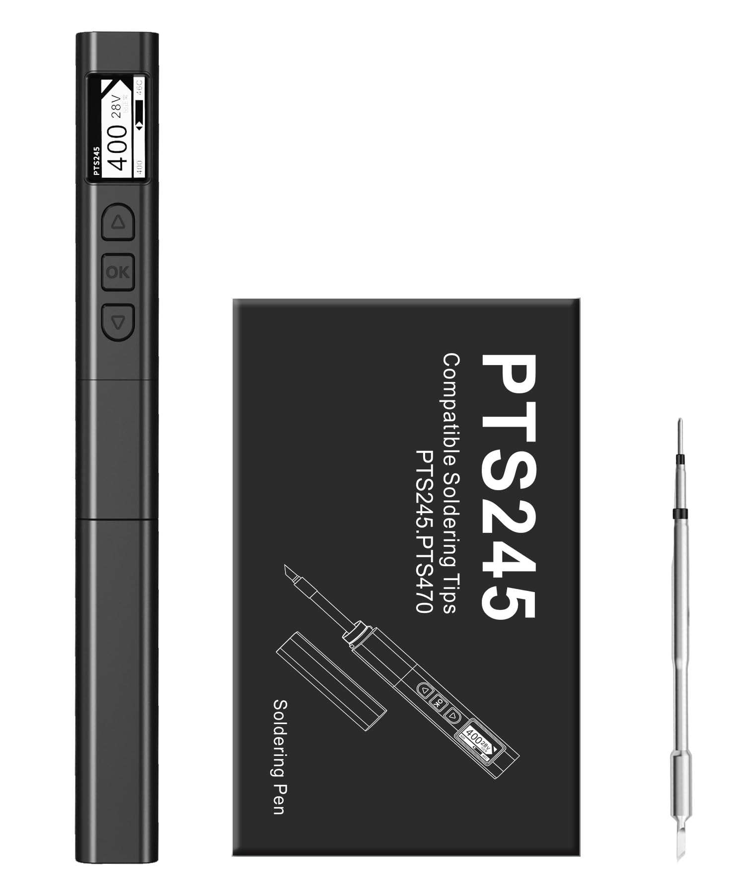 FEITA PTS245 - Kit de soldador para electrónica, mini soldador digital inteligente de 140 W, modo de impulso, apagado y apagado automático, tipo C, pantalla OLED micro herramientas de soldadura con 1