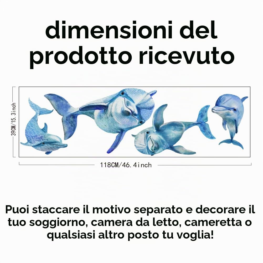 SUPERDANT Adesivi Murali Delfino Acquerello Adesivo Da Parete Delfino Blu 4 PZ Simpatici Decalcomanie Adesiv In PVC Decorazioni Da Parete Arte Fai Da Te Murale per Camera Da Letto Dei Bambini