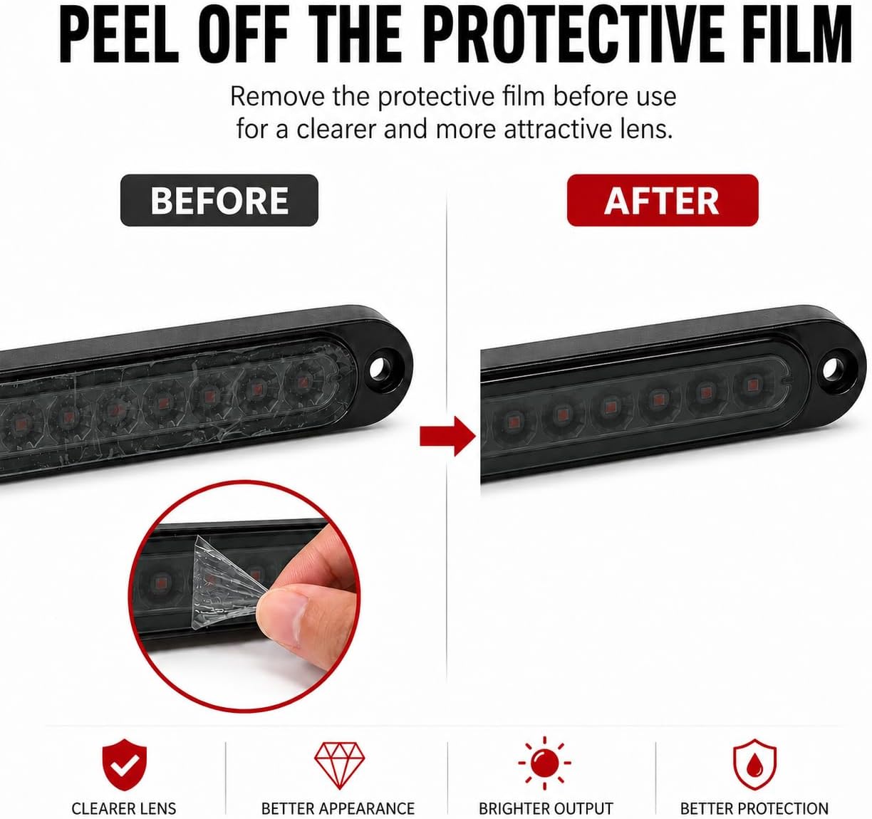 2 Pcs 10 Inch Smoke Lens Red 15 LED Trailer Brake Tail Light Bar