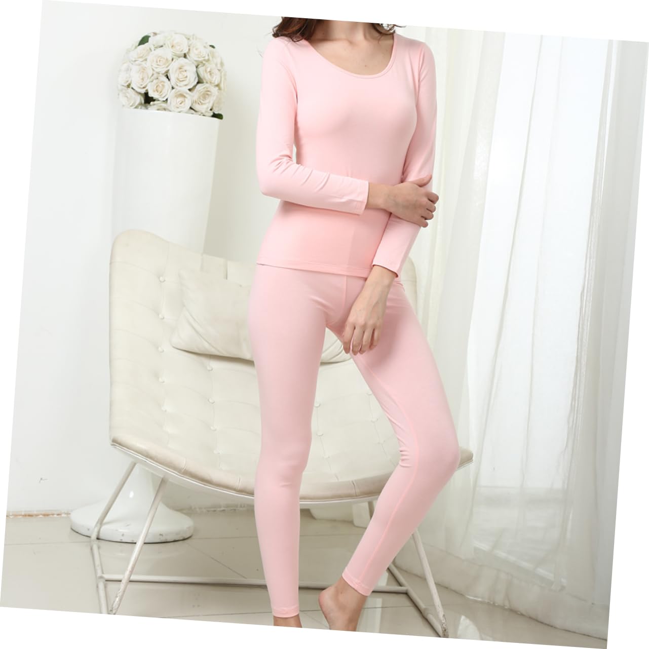 GALPADA 2 Pz Mutandoni Lunghi da Donna Biancheria Intima Termica in Cotone Biancheria Intima Termica per Donna ia a a da Girocollo Impostare Mancare Rosa