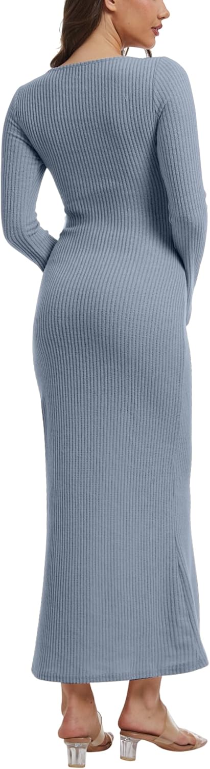 Women Maxi Sweater Dresses Bodycon Long Ribbed Knit Dress Crew Neck Long Sleeves Slim 2025 Trendy Winter Outfit - Image 5