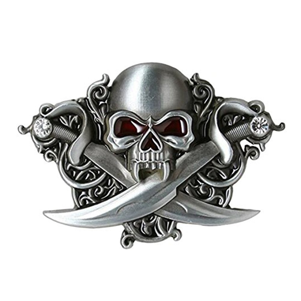Lkmy Unisex Skull1 Novelty Skull Sword Head Belt Buckle, Western American Cowboy Belt Buckles(Skull1)