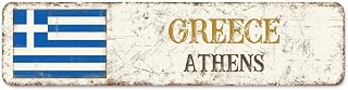 Greece Country Souvenir Wall Decor Metal Sign City Souvenir Athens Metal Sign National Flag Greece Rustic Vintage Porch Signs Quality Aluminum Sign for Front Porch Laundry Room 12x3in