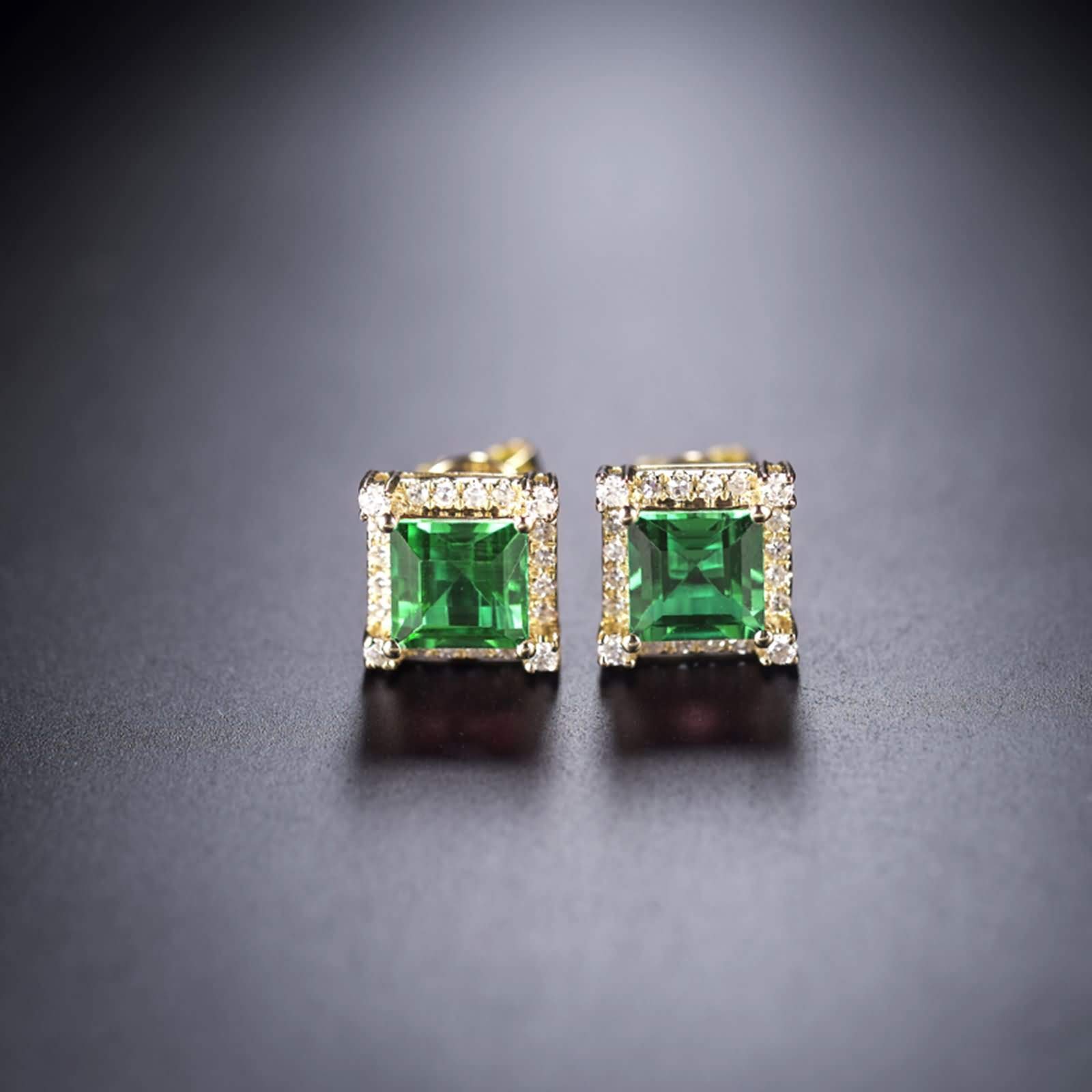 Epinki Gold 18K Ohrringe Mädchen, Quadrat Ohrschmuck mit Smaragd 1.6ct Grün, als Geschenke für Frauen Mutter/Freundin, Gelb Gold