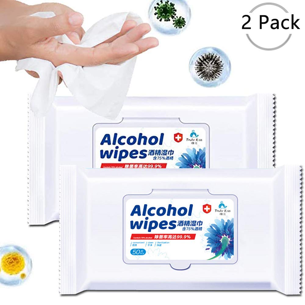 Buy Disinfectant Wipes, 75 Alcohol Cleaning Wet Wipes(2 Pack,100 Wipes,8"x6"), Daily