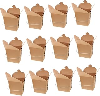 Mikinona Food Takeaway Containers 50pcs 26oz Paper Box with Wire Handle | Khaki Iron Paper Build, Compact Design Resists Deformation, for Restaurant Service and Student Office Lunches