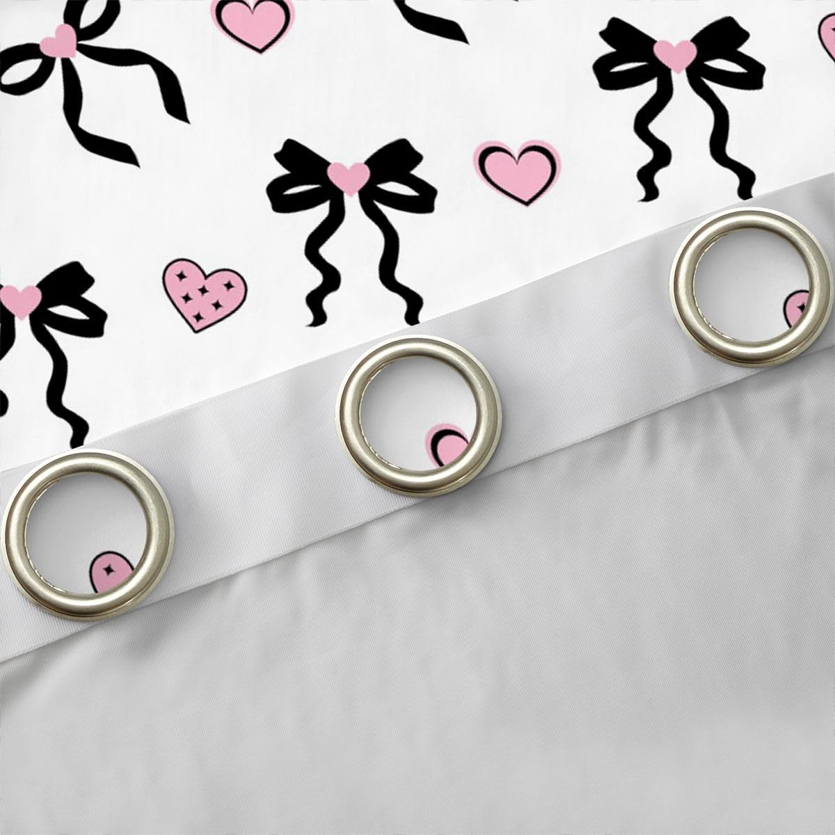 Homewish Kokarda księżniczki czarno-różowe urocze zasłony okienne 168 x 183 cm, 2 zestawy paneli – miłosne serca zasłony zaciemniające kokarda kawaii zasłony okienne marzycielskie do sypialni