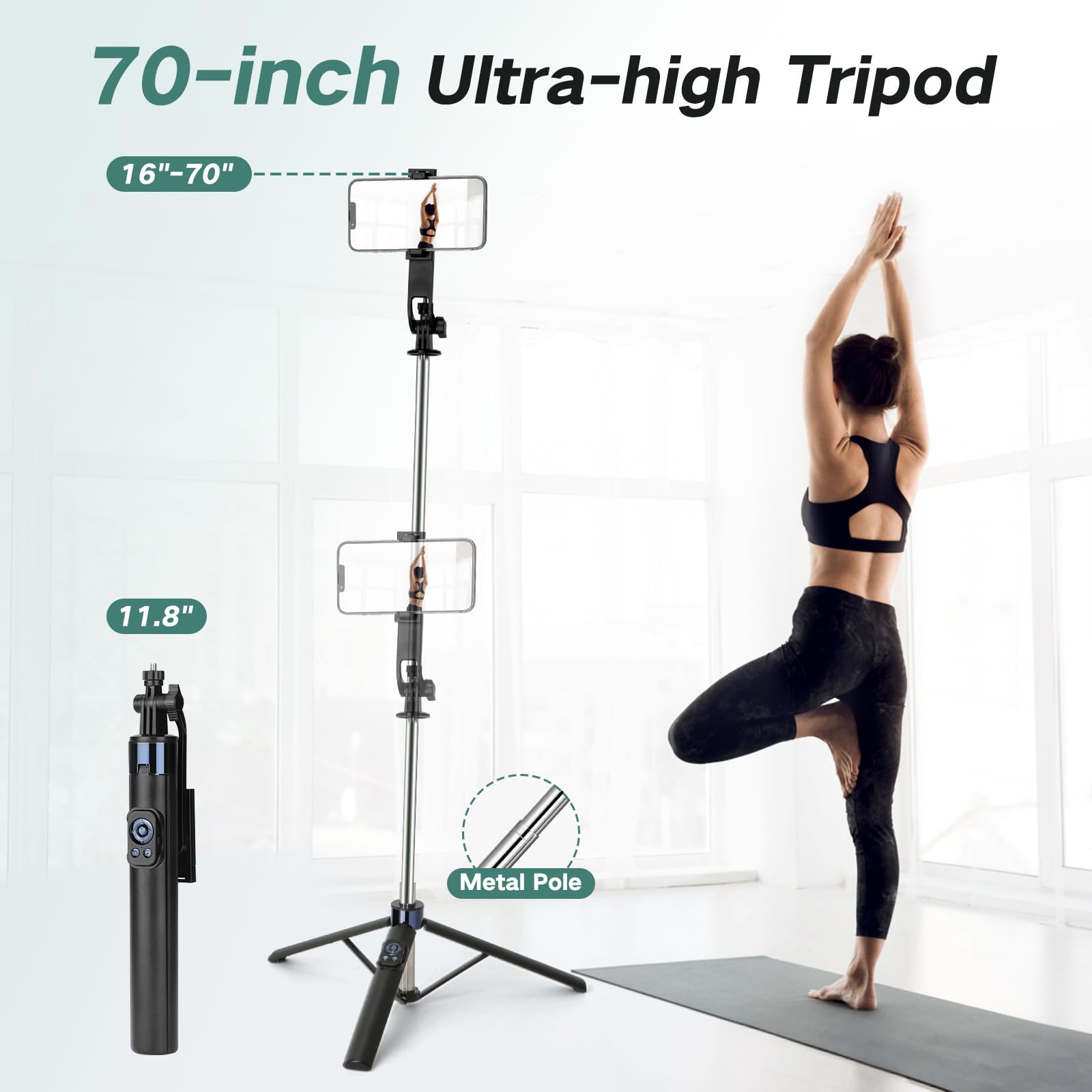 Bastone per selfie da 180 cm, con 2 luci e microfono, kit per vlogging per iPhone/Android, treppiede per smartphone, attrezzatura per creatore di contenuti