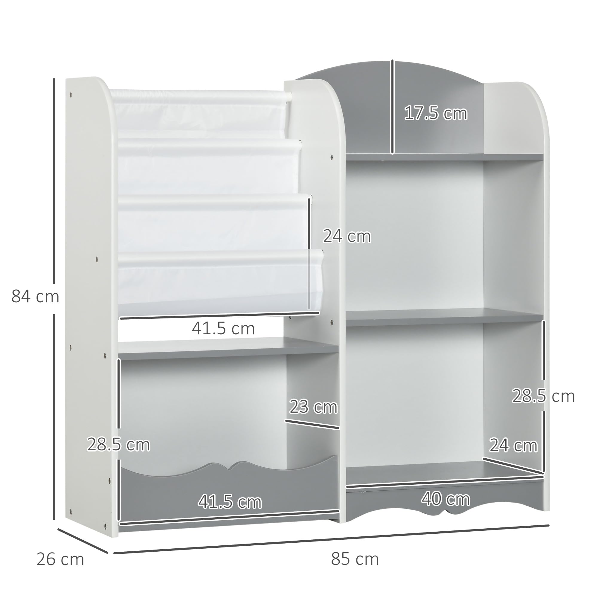 ZONEKIZ Scaffale Portagiochi per Bambini Mobile per Cameretta in Legno, Arredamento per Bambini da Salotto e Asilo, 85x26x84cm, Grigio