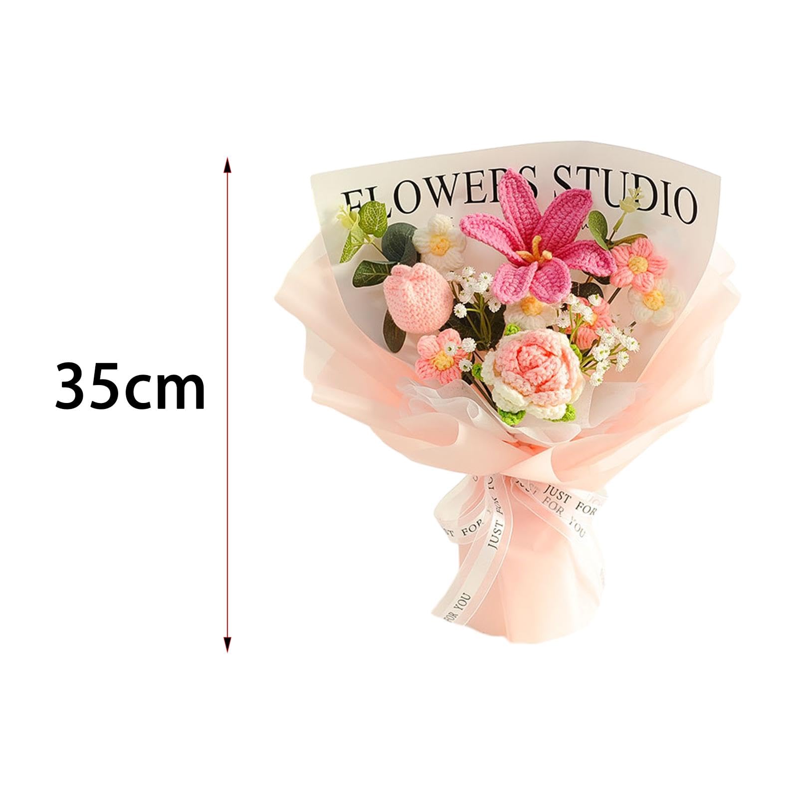 Gralara Gehäkelter Blumenstrauß, bereits hergestellter künstlicher Blumenstrauß, gestrickte Blumen für Zuhause, rosa Rosenblume
