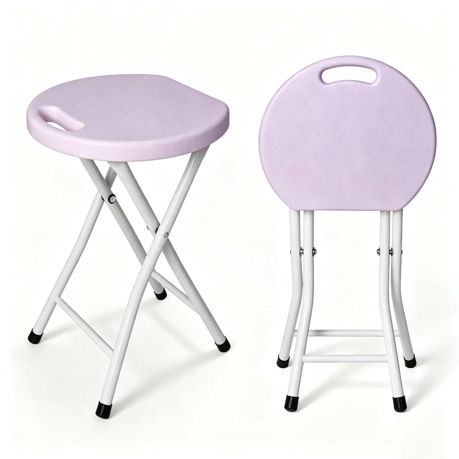 GYMFLEX Lightweight Portable Folding Stool with Carry Handle, Heavy Duty Foldable Stool, White Plastic Seat Metal Frame, Fold Stool for Kitchen, Home, Camping, Garden Outdoor Use