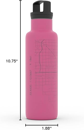 Miniatura 726 de Well Told Botella de agua aislada con mapa Chicago Illinois, grabado de acero inoxidable (21 onzas, gris muelle) botella aislada de mapa