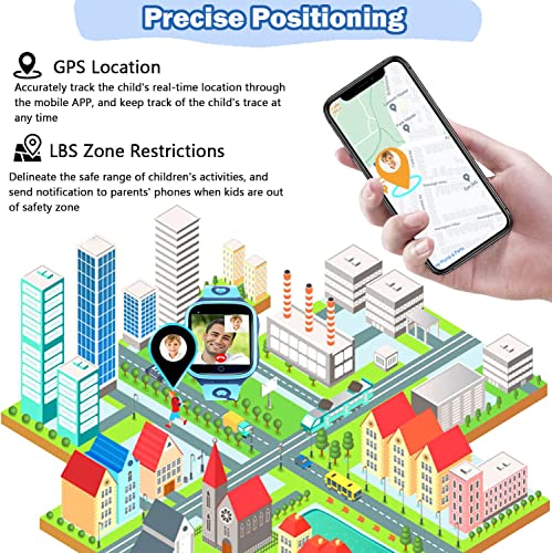 Tezilon 4G Kids Gps Smart Watch Phone Video Call Sos Emergency Alarm Voice Message Camera Waterproof Tracker Watch Real-Time Tracking Geo-Fence Touch Screen Pedometer Anti-Lost Gift Blue #TOP3