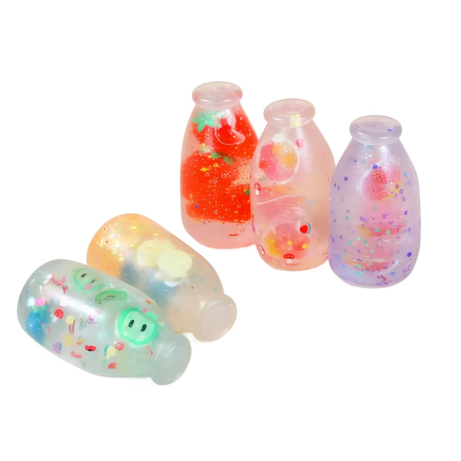 Milk Bottle Liquid Fidget Squishy Toy, Floating Fruit Inside Stress Relief Squeeze Toy, Portable Sensory Anxiety Relief Fidget Toy for Adults Kids