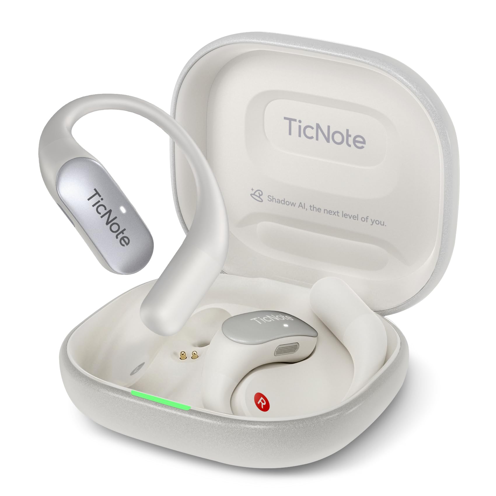 Mobvoi TicNote Pods Wearable AI Voice Recorder, Built-in 4G No Phone Needed – AI Transcribe & Summarize, App Control, AI Note Taker for Meetings & Calls, Supports 120 Languages