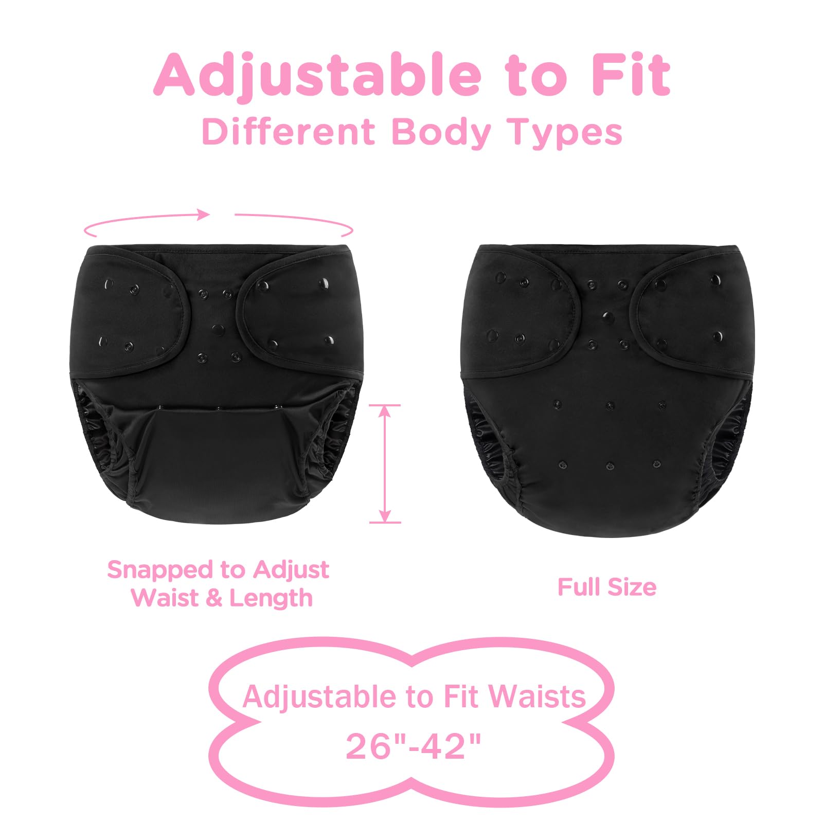 Littleforbig Washable Adjustable Reusable Waterproof Primary Comfort Cloth Adult Diaper Wrap Cover One Size Black