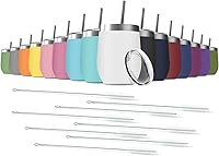 Vista 1 de Vaso de vino de 12 onzas con tapa con pajita, vaso de vino de acero inoxidable de doble pared con aislamiento al vacío, tazas de viaje sin tallo