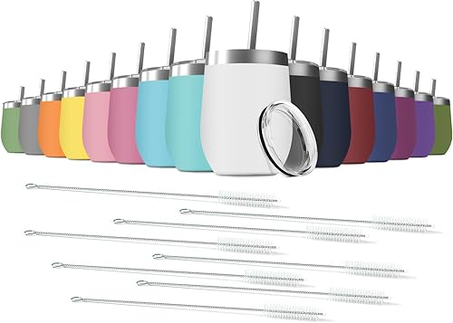 Miniatura 8 de Deitybless Paquete de 6 vasos de vino sin tallo de acero inoxidable de 12 onzas con tapas a prueba de fugas, taza de viaje aislada al vacío de doble