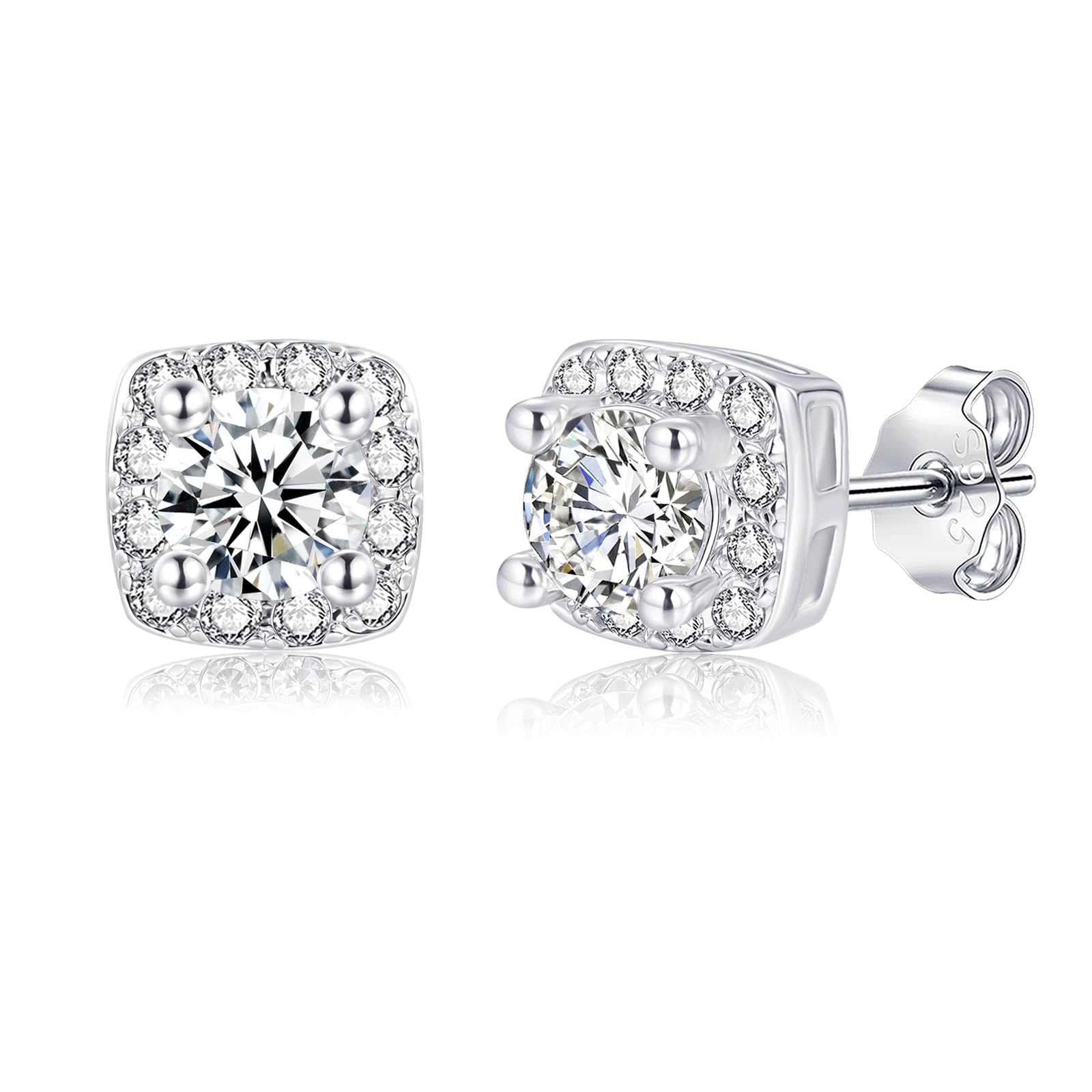 Deyanse Ohrstecker Silber 925, 925 Sterling Silber Quadratische Ohrstecker Zirkonia, Hypoallergen Ohrringe Klein Stecker, Knorpel Schlafen Ohrringe Stecker, Flach Ohrschmuck Geschenk für Mädchen Damen