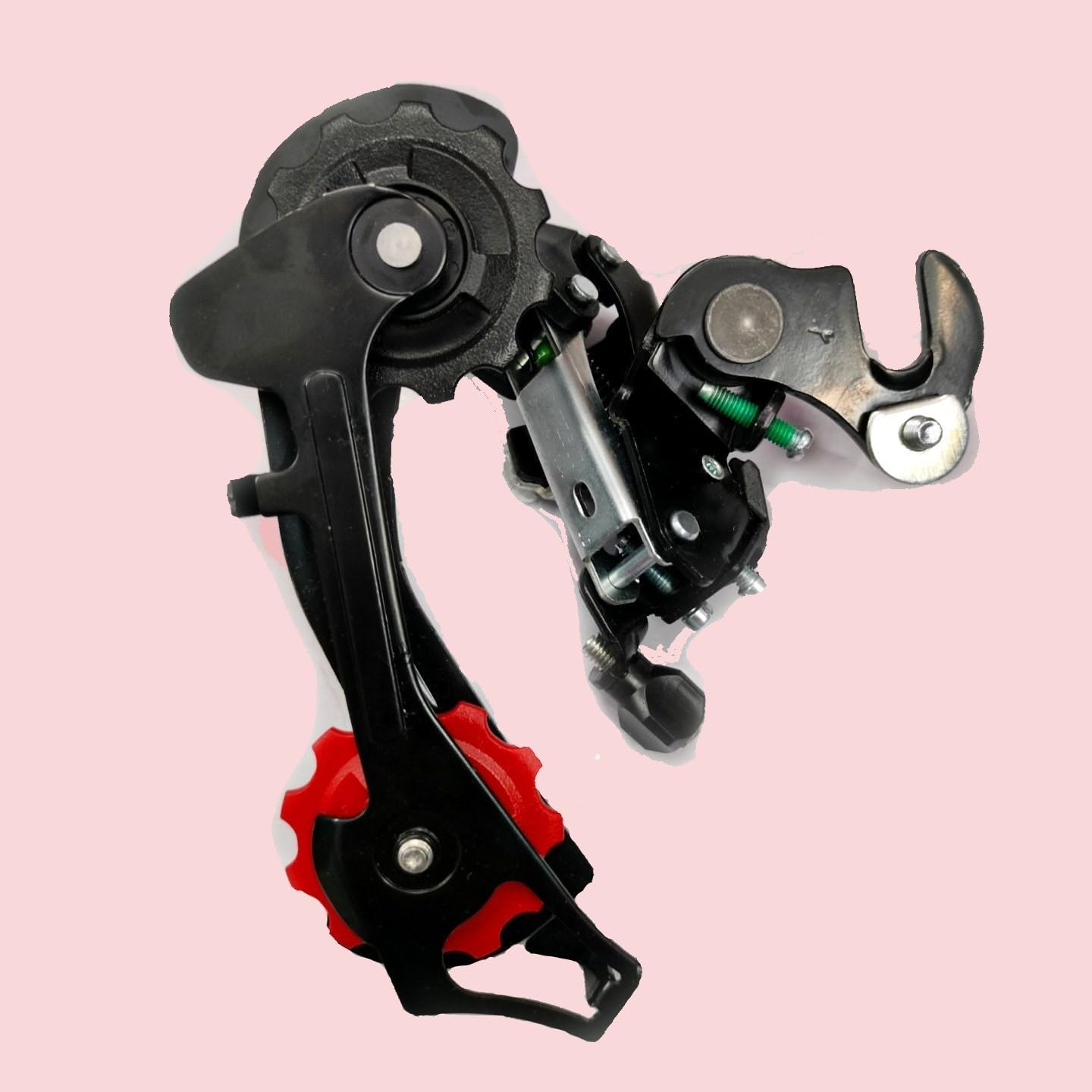 CYBIC Bicycle Rear Derailleur, 6/7/8 Speed Compatible, Mountain Bike Gear Shifter, Black and Red-image-0