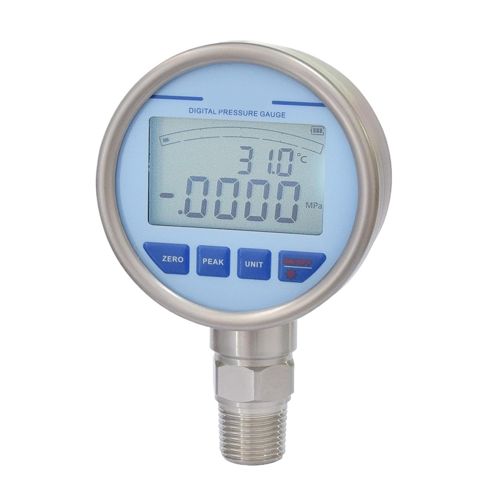 Manómetro hidráulico digital, con de presión de diafragma de temperatura Manómetro de agua de acero inoxidable LCD G1/2(0-250KPa)